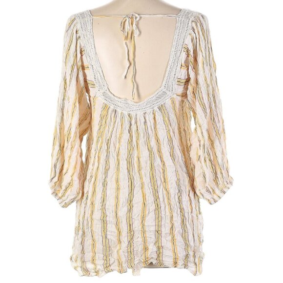 Urban Outfitters Boho Tunic Top M 3/4 Sleeve Striped Blouse Flowy Casual - Picture 2 of 11